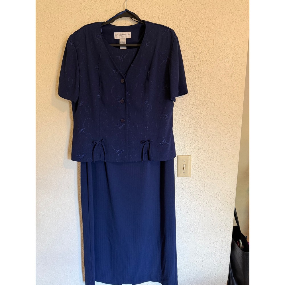 Sag Harbor Dress Navy Blue 2 Piece Set Floral Embroidered Jacket Maxi Dress 16